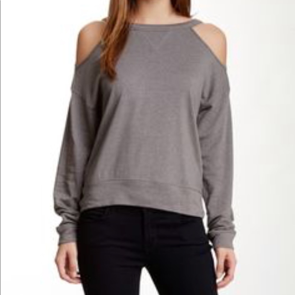 NWT GRAY BCBG MAXAZRIA EZENI COLD SHOULDER TOP - Picture 2 of 5